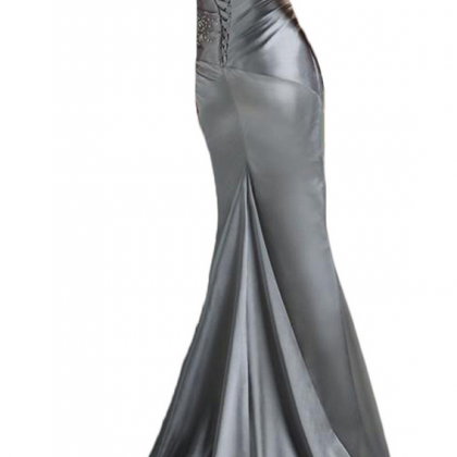 Silver Gray Prom Dresses,long Satin Prom..