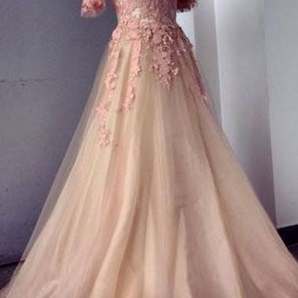 Pink Prom Dresses,applique Chiffon Prom..