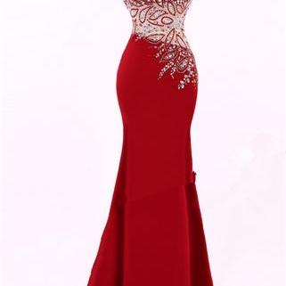 Red Luxury Beading Evening Dresses Formal Evening..