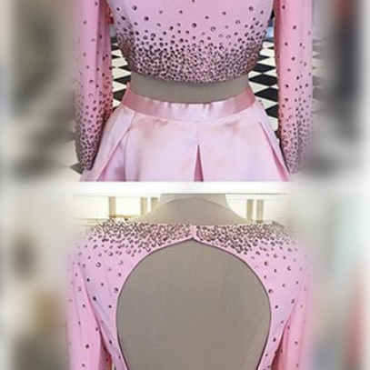 Pink Prom Dresses,two Pieces Prom Dresses,beaded..