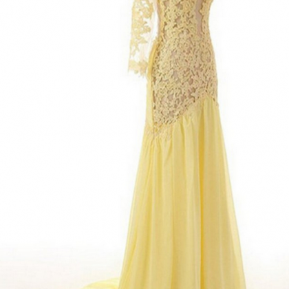 Lace Chiffon Daffodil Long Prom Dresses Evening..