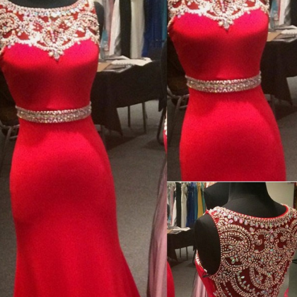 Luxury Beads Custom Charming Red Mermaid Prom..