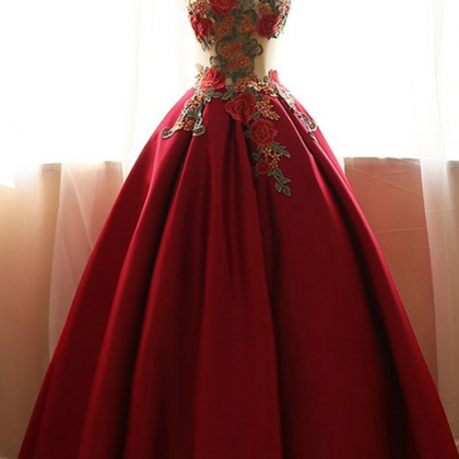 Elegant Burgundy Embroidery Prom Dresses, Lace..