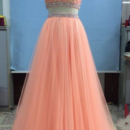Stunning Coral Tulle Prom Dresses,two Piece Prom..