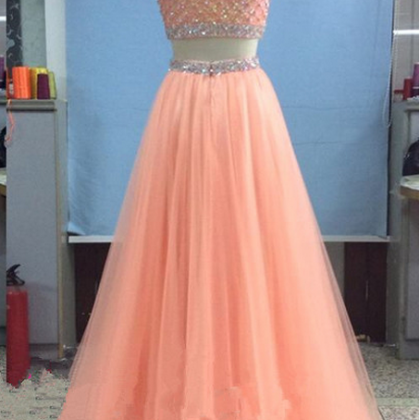 Stunning Coral Tulle Prom Dresses,two Piece Prom..