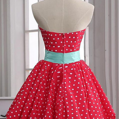 Vintage A-line Sweetheart Polka Dots Dress - Party..
