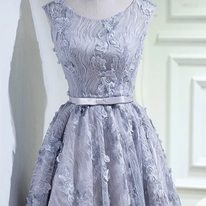 Vintage Lace Homecoming Dress,silver Short Prom..