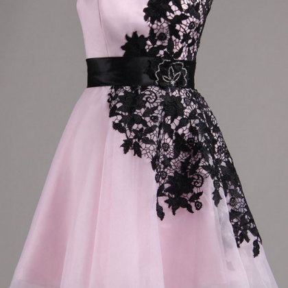 Asymmetric Pink Homecoming Dress With Black..
