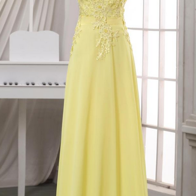 Yellow Lace Evening Dress,lace Appliqued V Back..