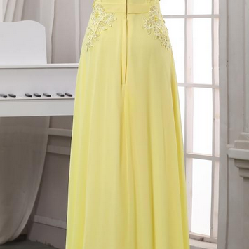 Yellow Lace Evening Dress,lace Appliqued V Back..
