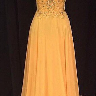 Long Yellow Prom Dress, Yellow Chiffon Long Prom..