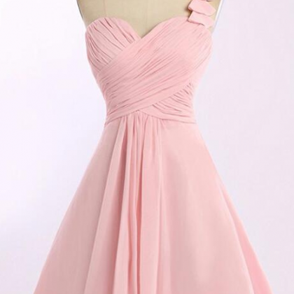 Sweet One Shoulder Pink Homecoming Dresses, Short Chiffon Pink ...