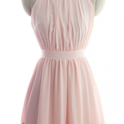 Pretty Chiffon Pink Halter Short Prom Gown With..