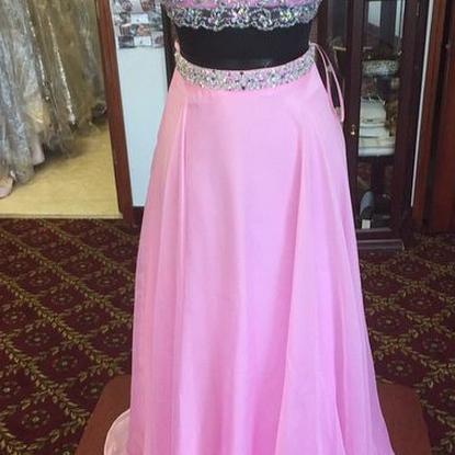 Piece Prom Gown,two Piece Prom Dresses,pink..
