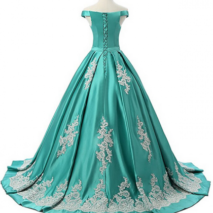Green Off The Shoulder A Line Prom Dress