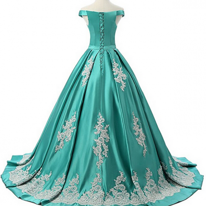 green off the shoulder ball gown