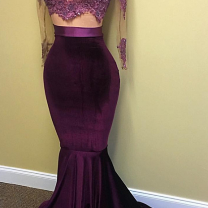 Sexy Velvet Evening Gown High Neck Lace Long..