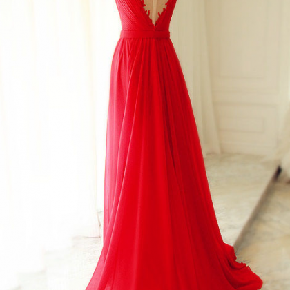 Beautiful Red Chiffon Long V-neckli..