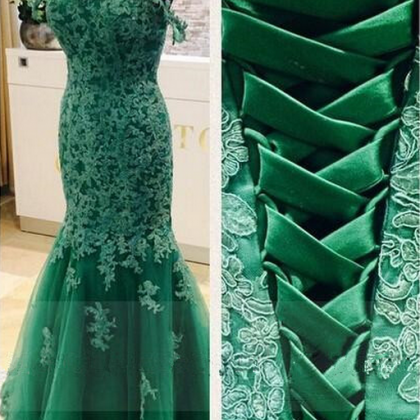Amazing Hunter Green Tulle Off The Shoulder Lace..