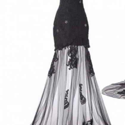 One-shoulder Beaded Black Floor-length Prom Dress..