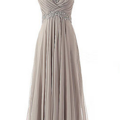 Grey Floor Length Chiffon A-line Prom Dress..