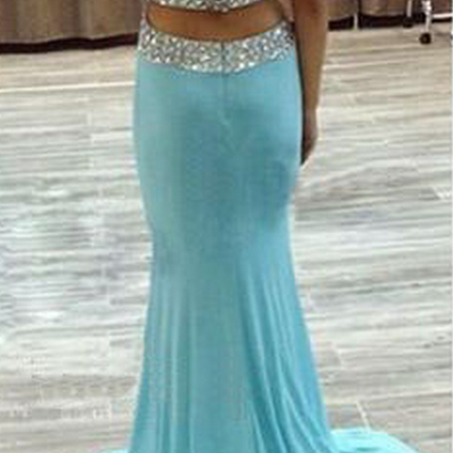 Long Prom Dress, Blue Prom Dress, V-neck Prom..