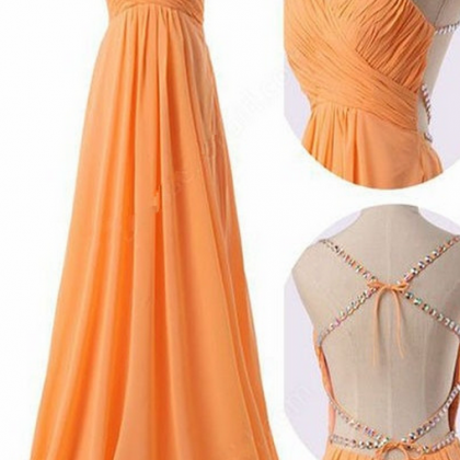 Cute Orange Cross Back Long Straps Prom Dress,..