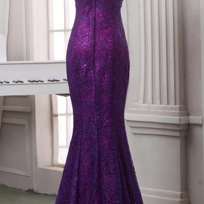 Purple Sleeveless V-neck Lace Jewel Embellished..