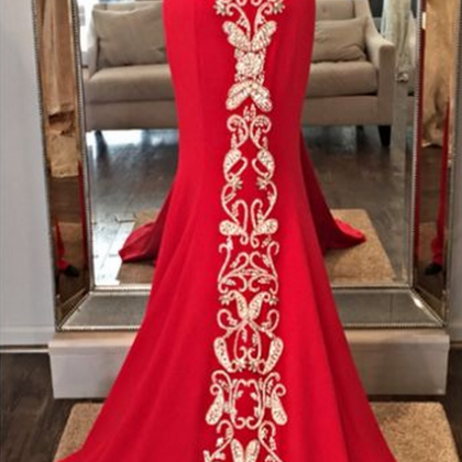 Custom Made Charming Red Embroidery Prom Dress,..