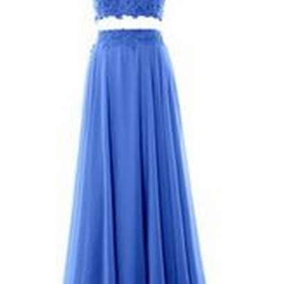Custom Charming Blue Chiffon Prom Dress, Two..