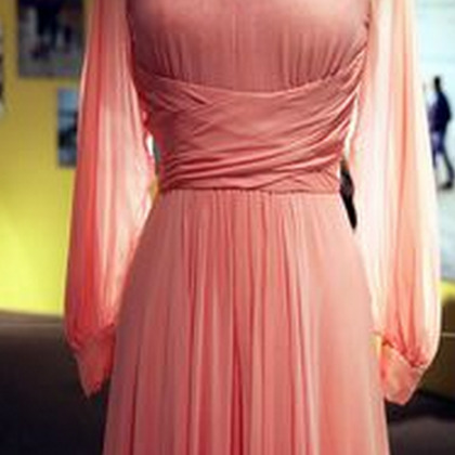 Custom Made Charming Pink Chiffon Prom Dress,long..