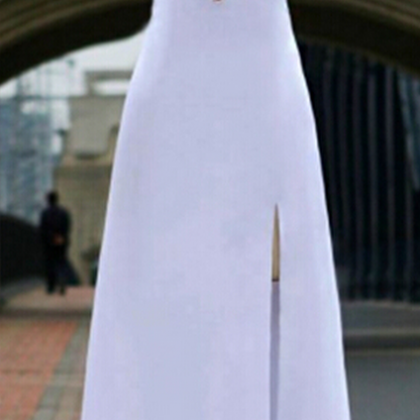 White Chiffon Open Back Long Prom Dresses Backless..