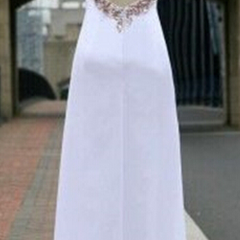 White Chiffon Open Back Long Prom Dresses Backless..