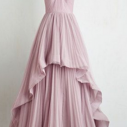 Modest Prom Dress,pink Prom Dresses,layered Tulle..
