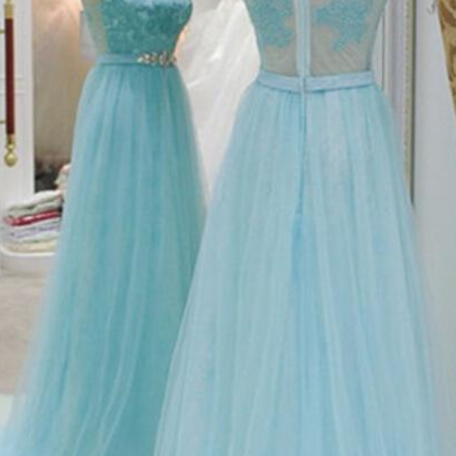 Prom Dress, Baby Blue A Line Evening Dresses, Lace..