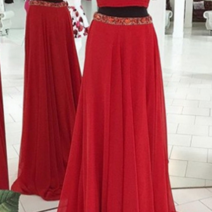 Red Beading Off-the-shoulder Chiffon Two Pieces..