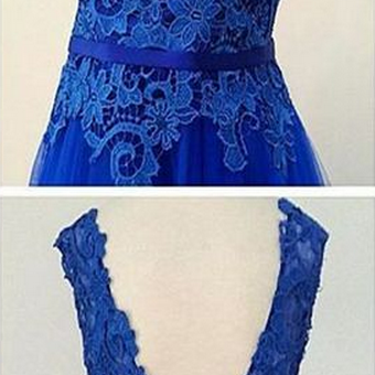 Charming Blue Prom Dresses, Blue Lace And Tulle..