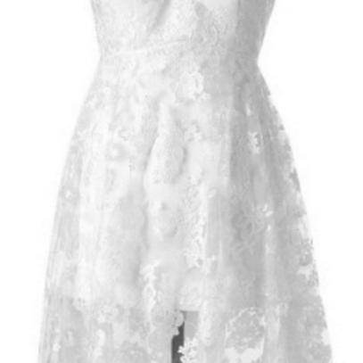 High-low Lace Zipper-up A-line Wedding Dress..