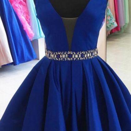 Short Royal Blue Homecoming Dress,v-neck Short..