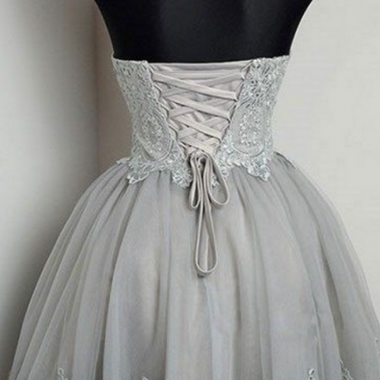 Strapless Sweetheart Neck Grey Homecoming Dresses..