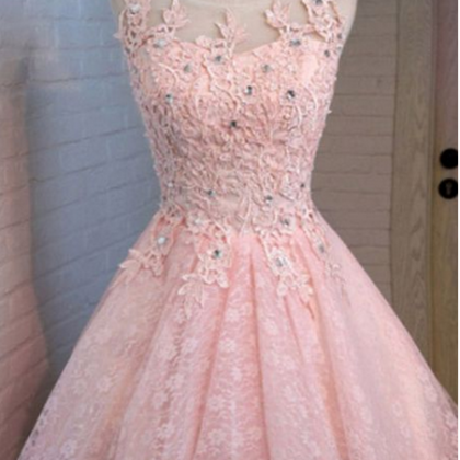 A-line Round Neck Lace Beaded Homecoming Dress..