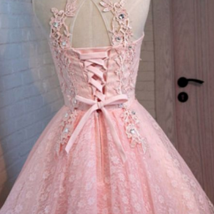 A-line Round Neck Lace Beaded Homecoming Dress..