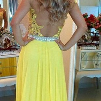 Yellow Prom Dress,lace Prom Dresses,long Prom..
