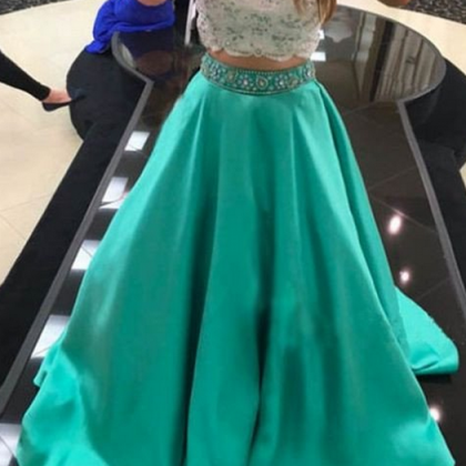 Two Pieces Prom Dress,long A-line Prom Dress,blue..