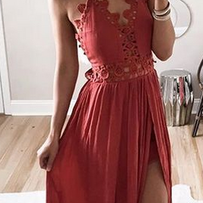 Sexy A-line Prom Dress Dark Red Prom Dresses Lace..
