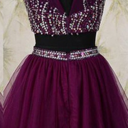 Grape Homecoming Dresses Zipper-up Sleeveless..