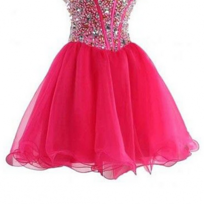 Pink Homecoming Dresses Zippers Sleeveless Crystal..