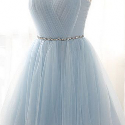 Sleeveless Light Sky Blue Tulle Homecoming Dresses..
