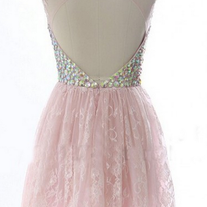 Sleeveless Pink Homecoming Dresses Aline Lace..