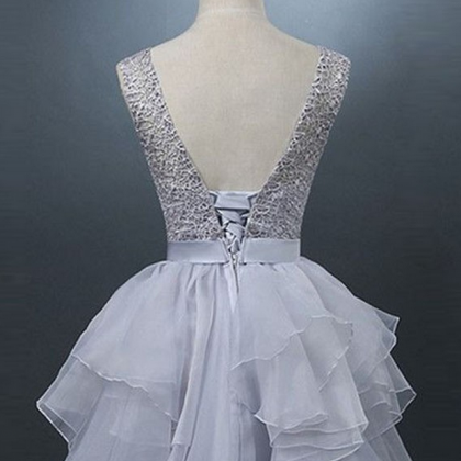 Sleeveless Grey Organza Homecoming Dresses A Lines..